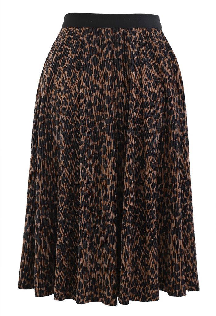 Leopard Print Corduroy Velvet Skirt in Brown - Retro, Indie and Unique ...