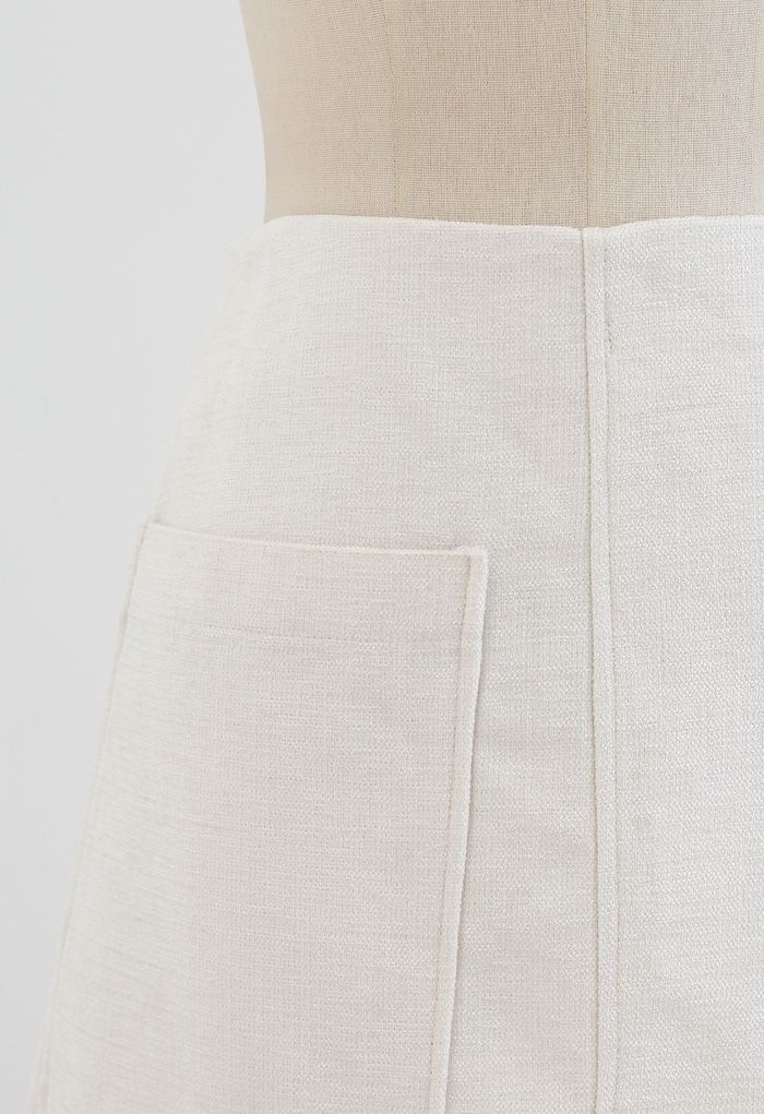 Patched Pocket Shimmer Tweed Mini Skirt in Ivory - Retro, Indie and ...