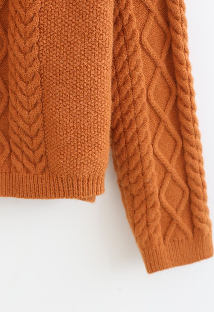 Braid Texture Cropped Knit Sweater in Orange - Retro, Indie and Unique ...