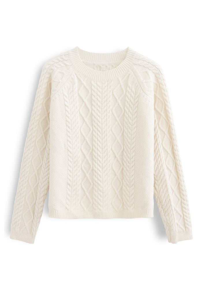 Braid Texture Cropped Knit Sweater in Ivory - Retro, Indie and Unique ...