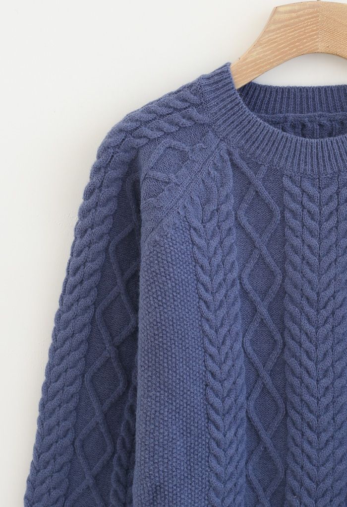 Braid Texture Cropped Knit Sweater in Blue - Retro, Indie and Unique ...