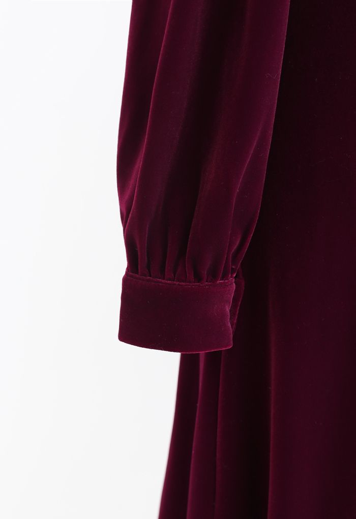 Sweetheart Neck Buttoned Velvet Dress in Wine - Retro, Indie and Unique ...