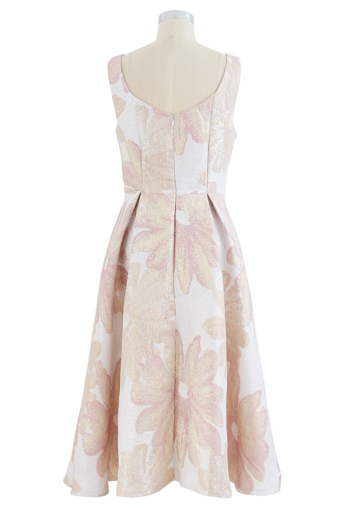 Embossed Jacquard Floral Pleated Dress - Retro, Indie and Unique Fashion