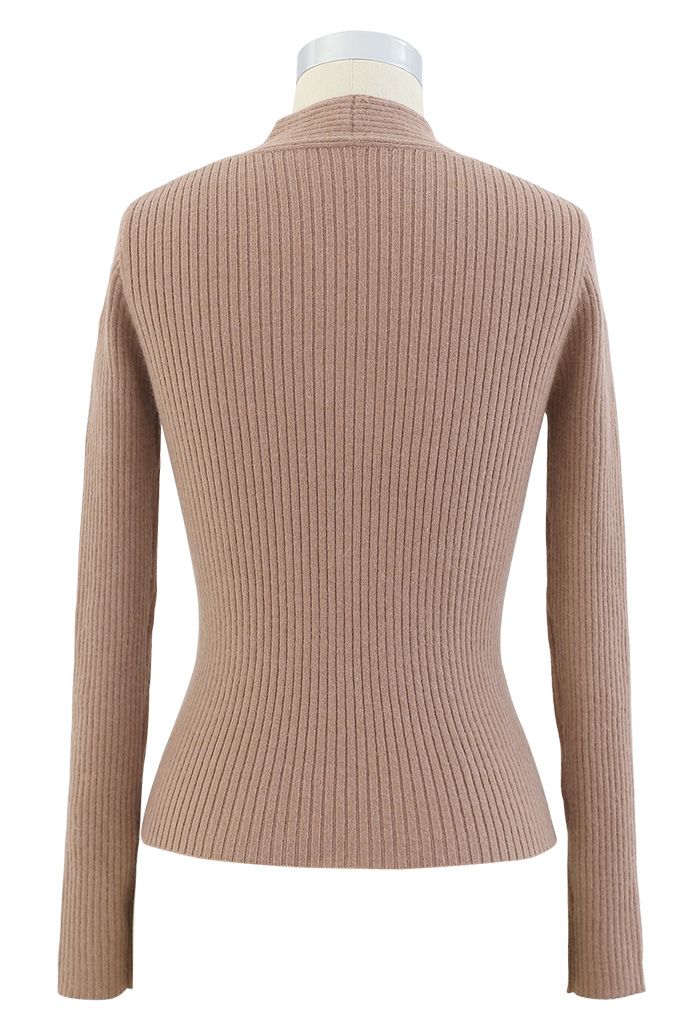 Cross Front Ribbed Knit Top in Dusty Pink