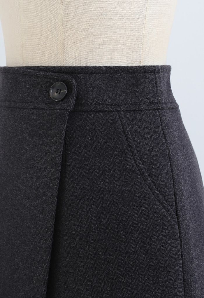 Flap Button Wool-Blend Mini Skirt in Smoke - Retro, Indie and Unique ...
