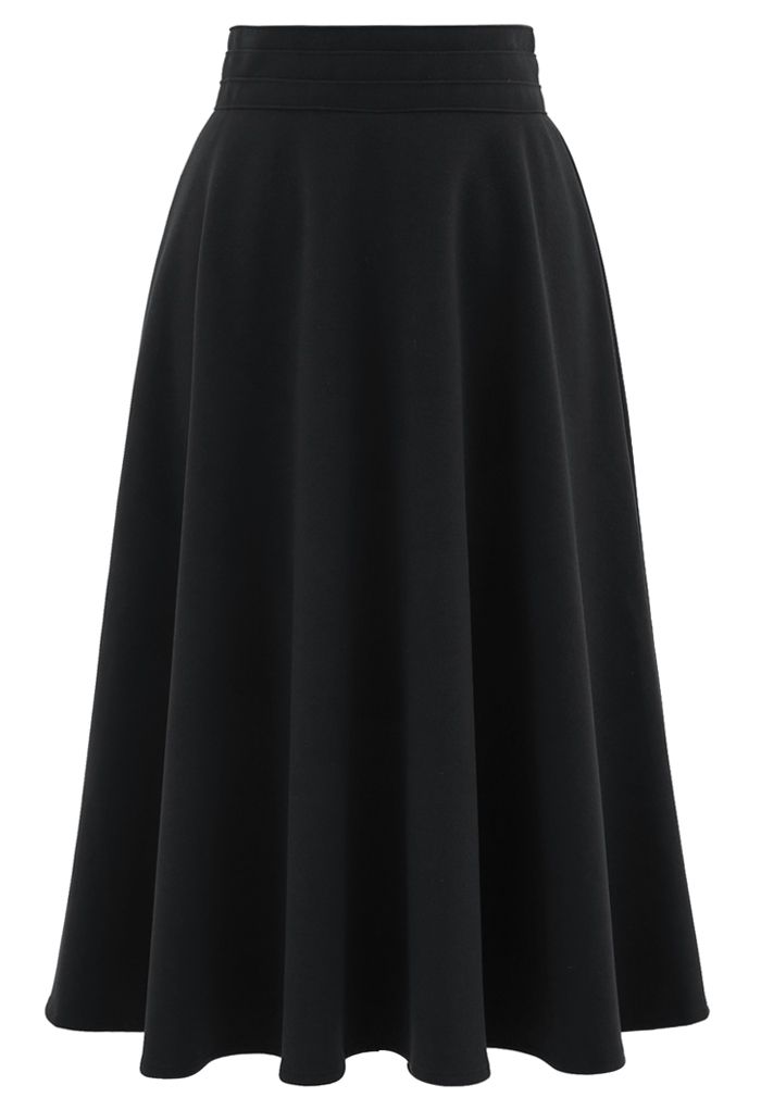 High Waist A-Line Flare Midi Skirt in Black - Retro, Indie and Unique ...