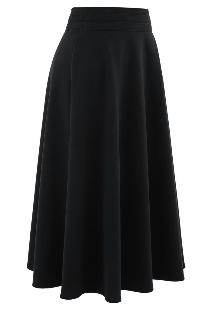 High Waist A-Line Flare Midi Skirt in 
