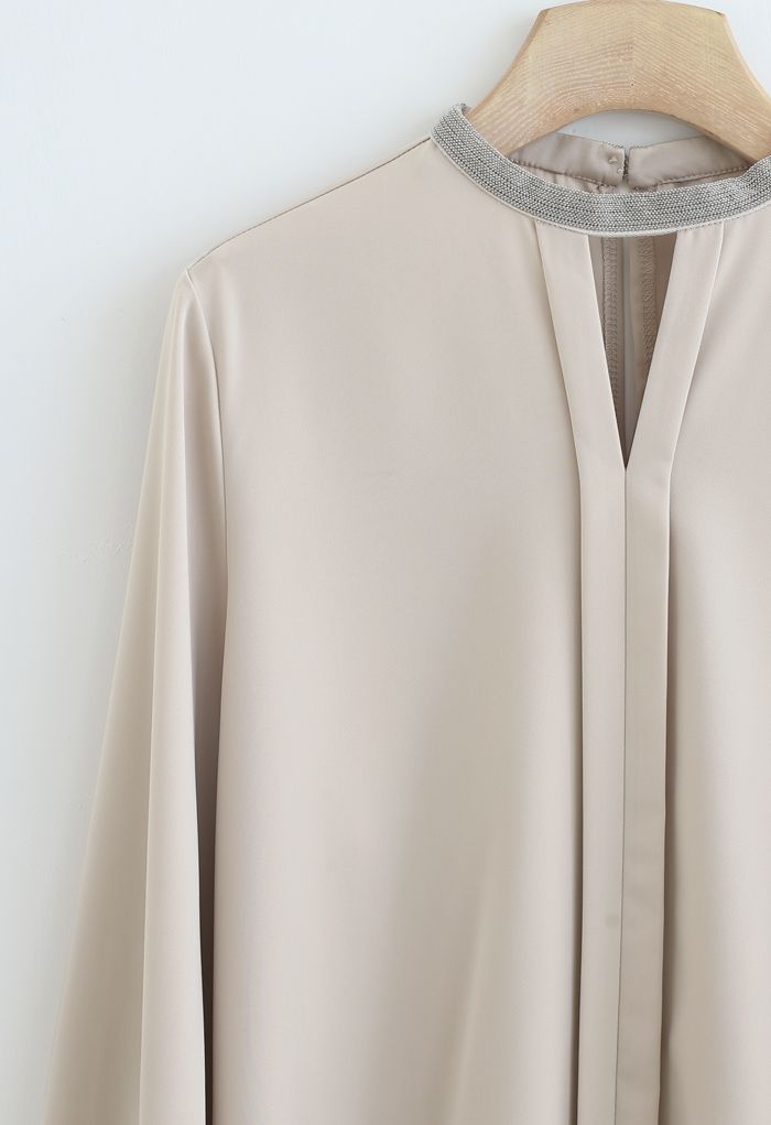 Glittery Cutout Neck Satin Top in Cream