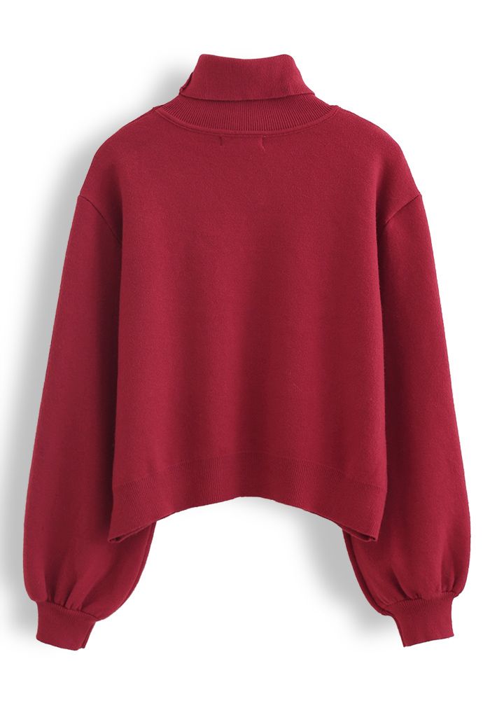 Embroidered Heart High Neck Knit Sweater in Red - Retro, Indie and ...