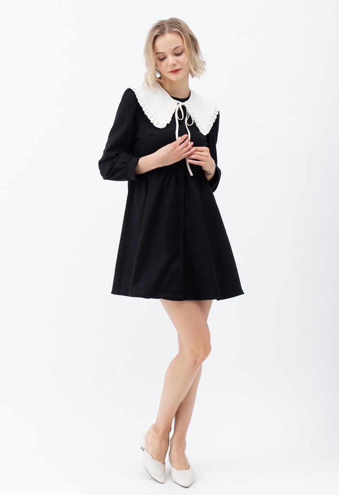 Detachable Collar Button Down Coat Dress in Black - Retro, Indie and ...