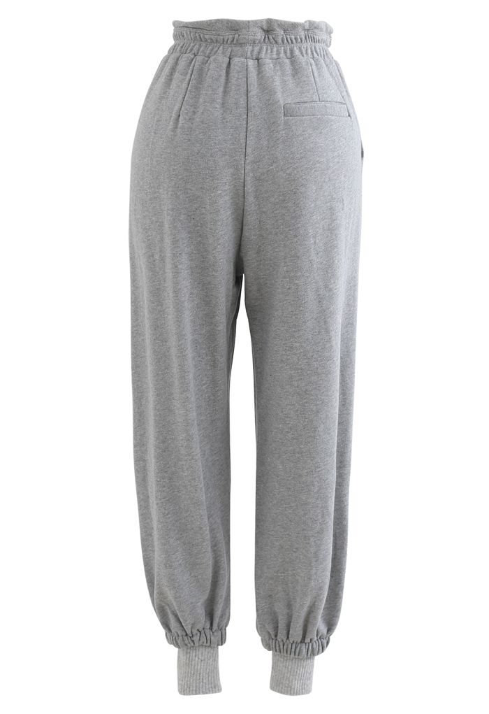 Cuffed Hem Drawstring Pockets Joggers in Grey - Retro, Indie and Unique ...