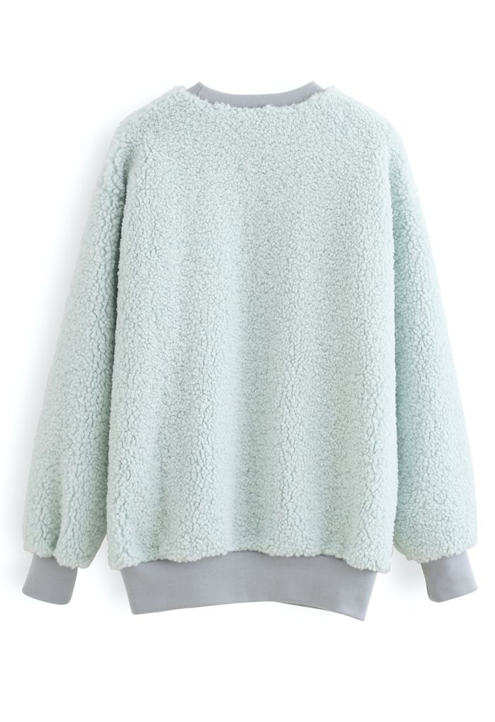 Sherpa Oversized Pullover in Mint - Retro, Indie and Unique Fashion