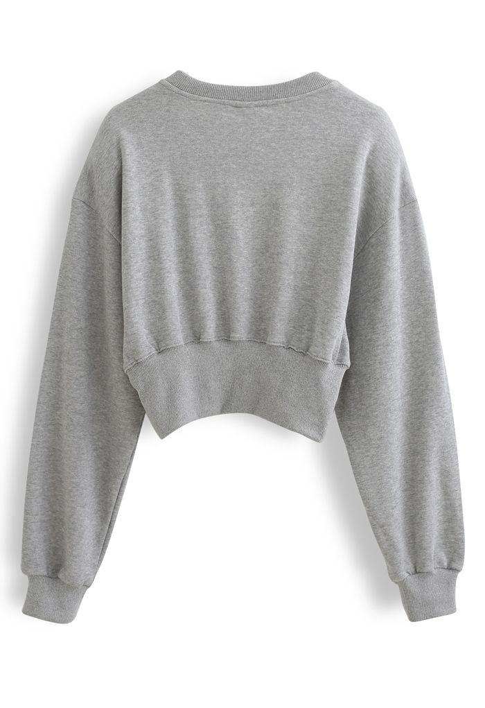 Cropped Padded Shoulder Sweatshirt in Grey