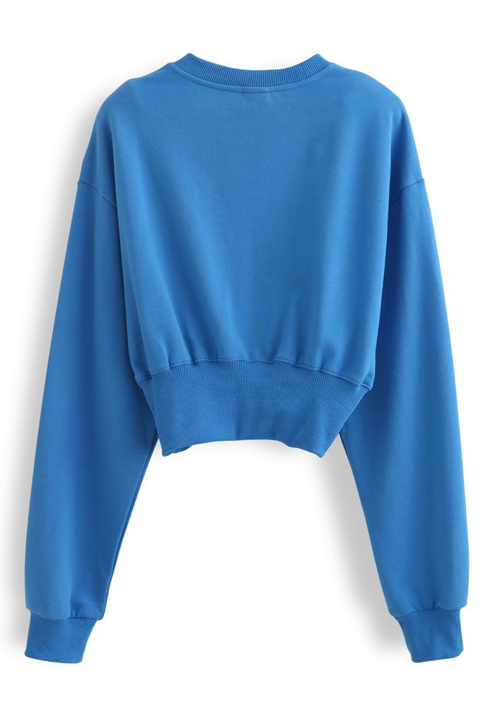 Cropped Padded Shoulder Sweatshirt in Blue - Retro, Indie and Unique ...