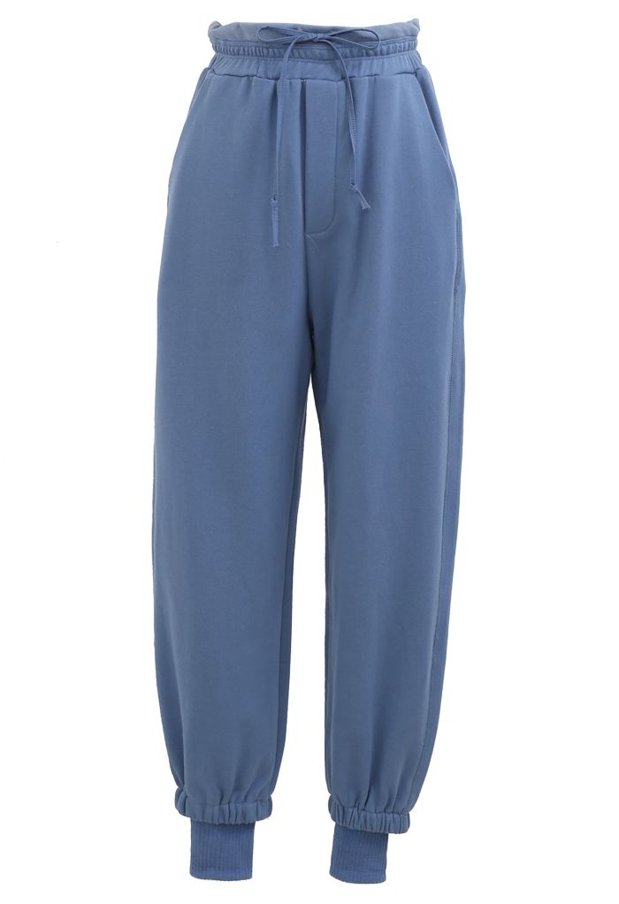 Cuffed Hem Drawstring Pockets Joggers in Blue - Retro, Indie and Unique ...