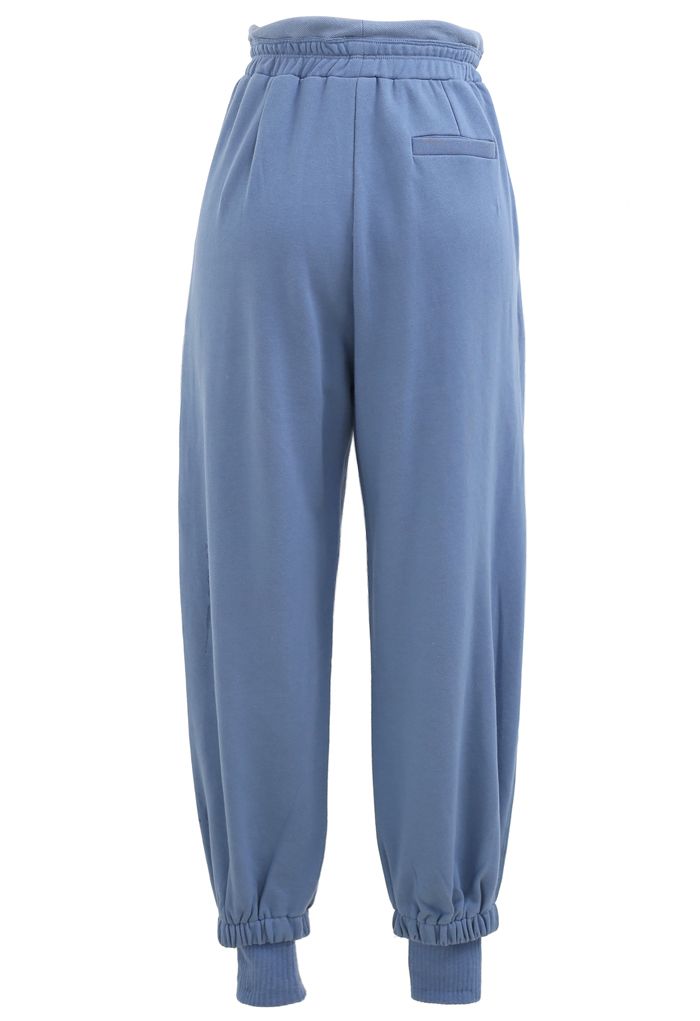 Cuffed Hem Drawstring Pockets Joggers in Blue - Retro, Indie and Unique ...