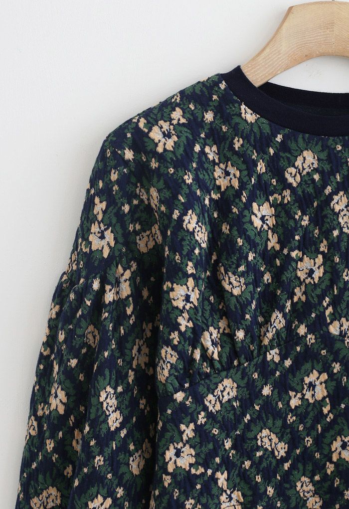 Retro Floral Jacquard Crop Sweatshirt - Retro, Indie and Unique Fashion
