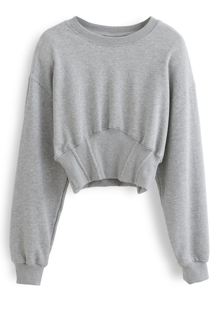 Cropped Padded Shoulder Sweatshirt in Grey