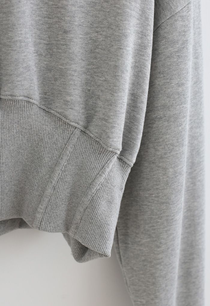 Cropped Padded Shoulder Sweatshirt in Grey