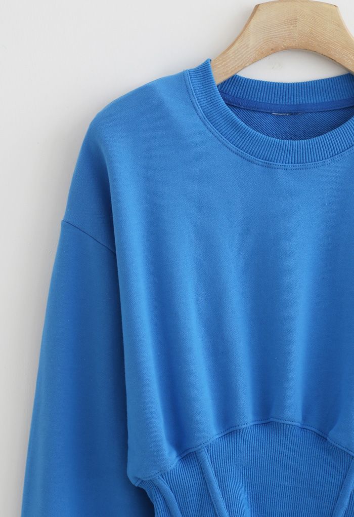 Cropped Padded Shoulder Sweatshirt in Blue