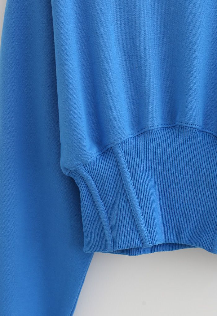 Cropped Padded Shoulder Sweatshirt in Blue