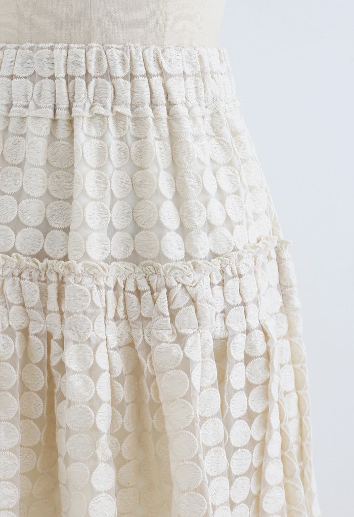 Full Circle Embroidered Organza Midi Skirt in Cream - Retro, Indie and ...