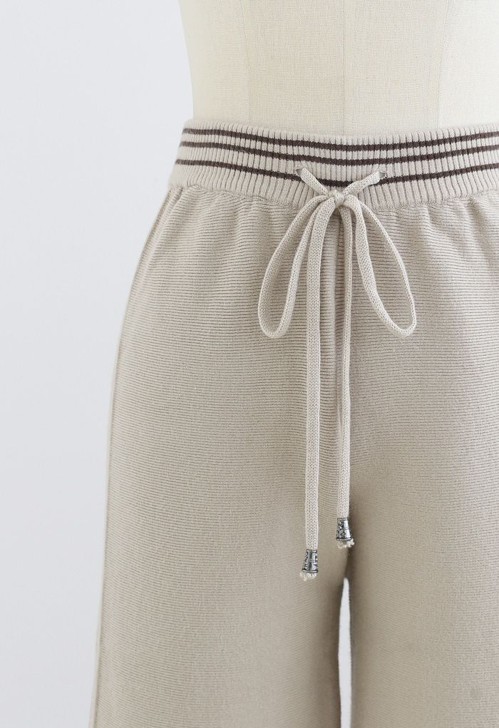 Contrasted Side Drawstring Rib Knit Pants in Sand - Retro, Indie and ...