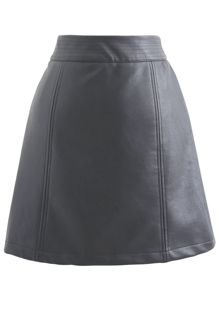 Seamed Waist Faux Leather Bud Mini Skirt in Grey - Retro, Indie and ...