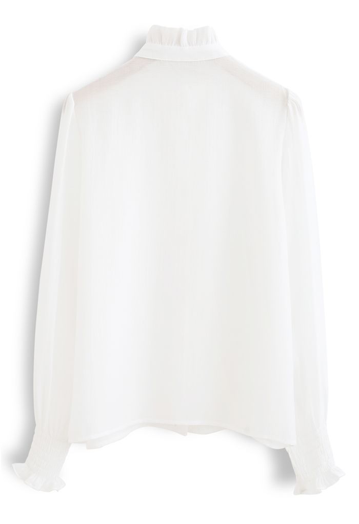 Ruffle Detail Button Down Shirt in White