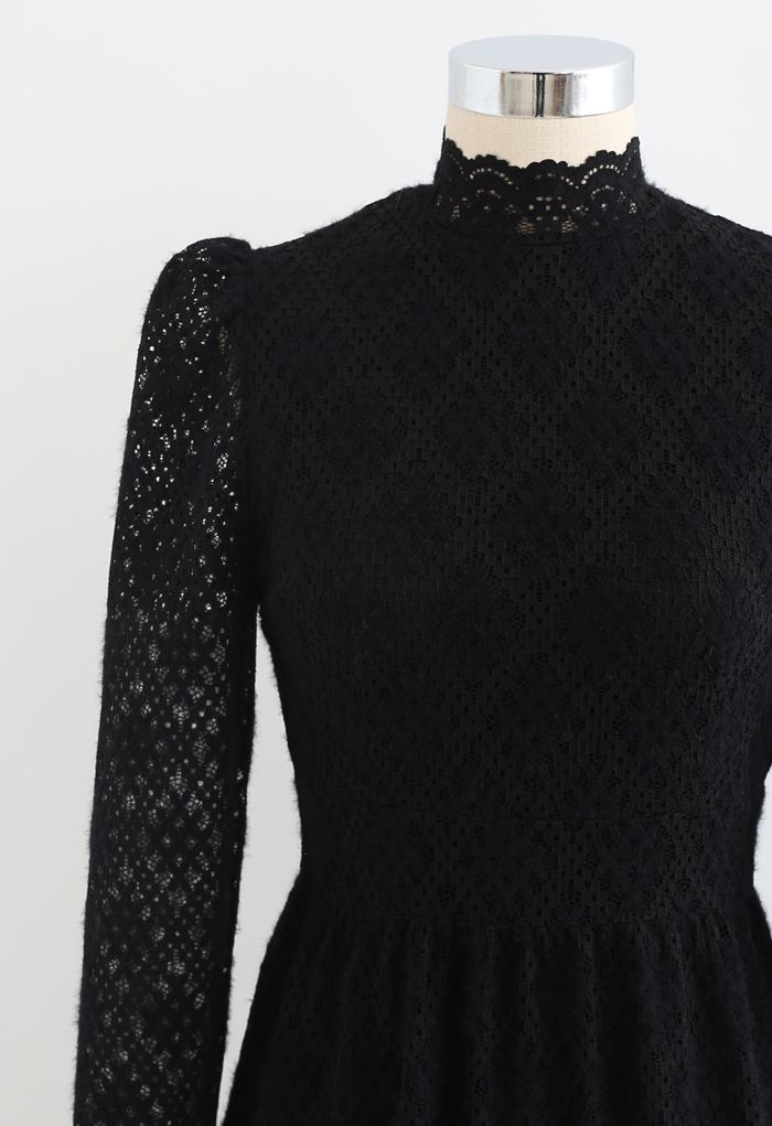 Fuzzy Full Floret Lace Mock Neck Dress in Black - Retro, Indie and ...