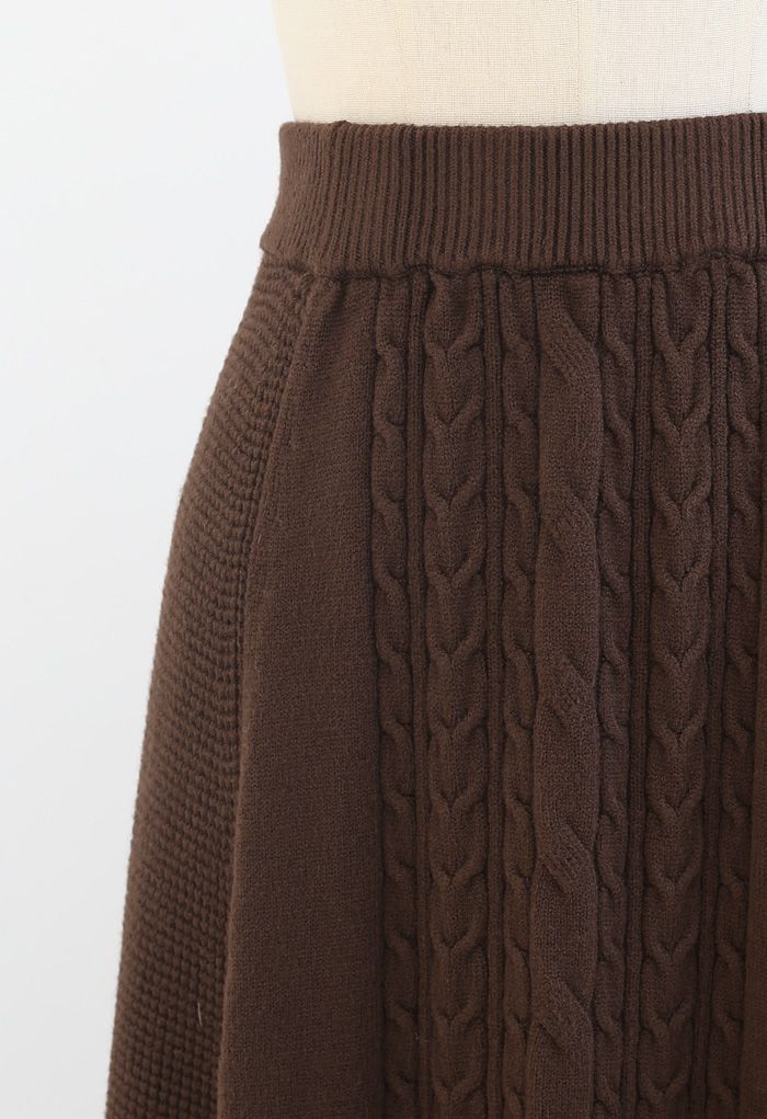Braid Texture Soft Knit A-Line Midi Skirt in Brown - Retro, Indie and ...
