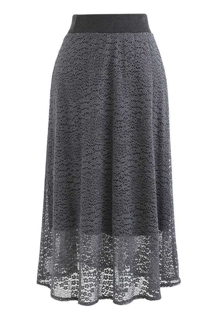 Floret Lace Knit Reversible Midi Skirt in Grey - Retro, Indie and ...