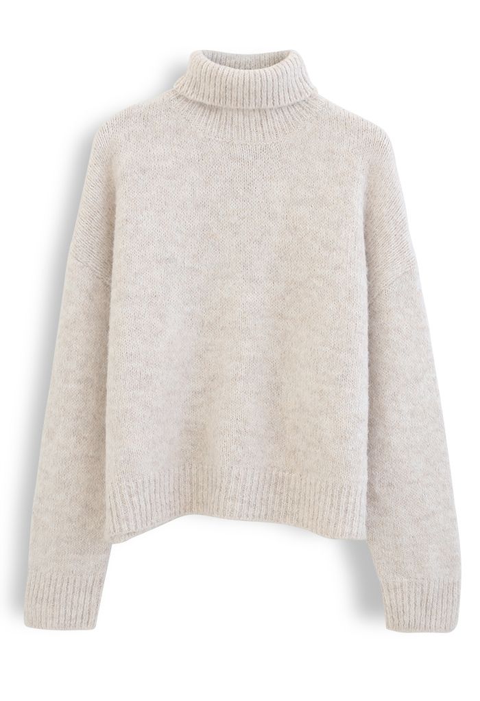 Chic Turtleneck Fuzzy Knit Sweater in Linen - Retro, Indie and Unique ...