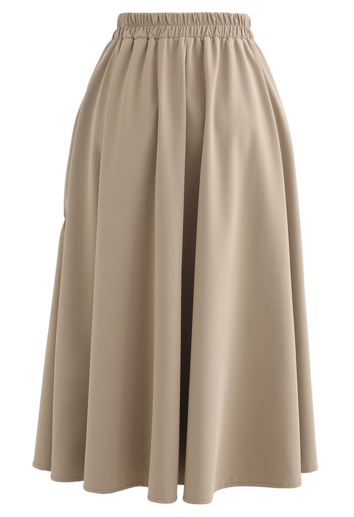 Faux Leather Elasticated Pleated Skirt in Tan