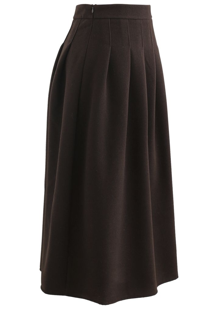 Pleated Wool-Blend Midi Skirt in Brown - Retro, Indie and Unique Fashion