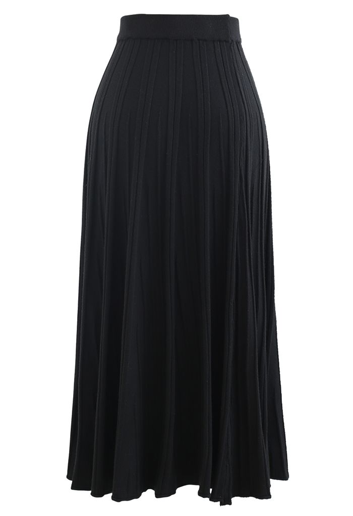 Solid Pleated Knit Skirt in Black - Retro, Indie and Unique Fashion