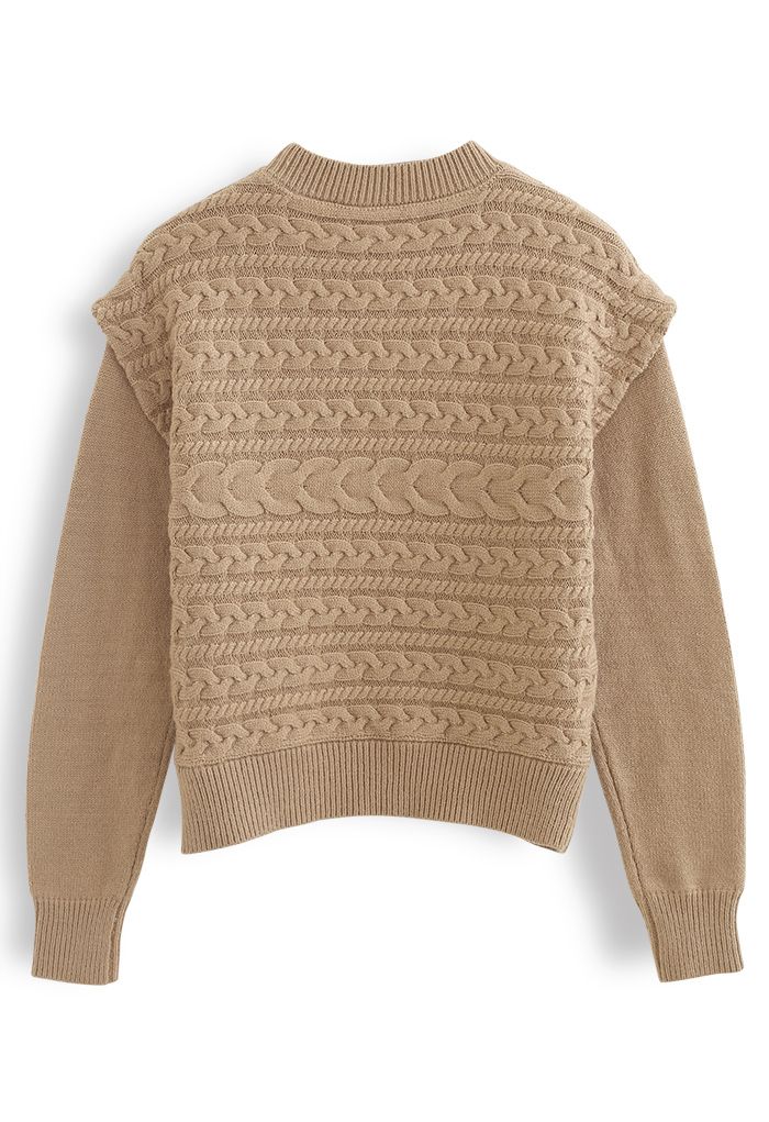 Crew Neck Braid Knit Sweater in Camel - Retro, Indie and Unique Fashion