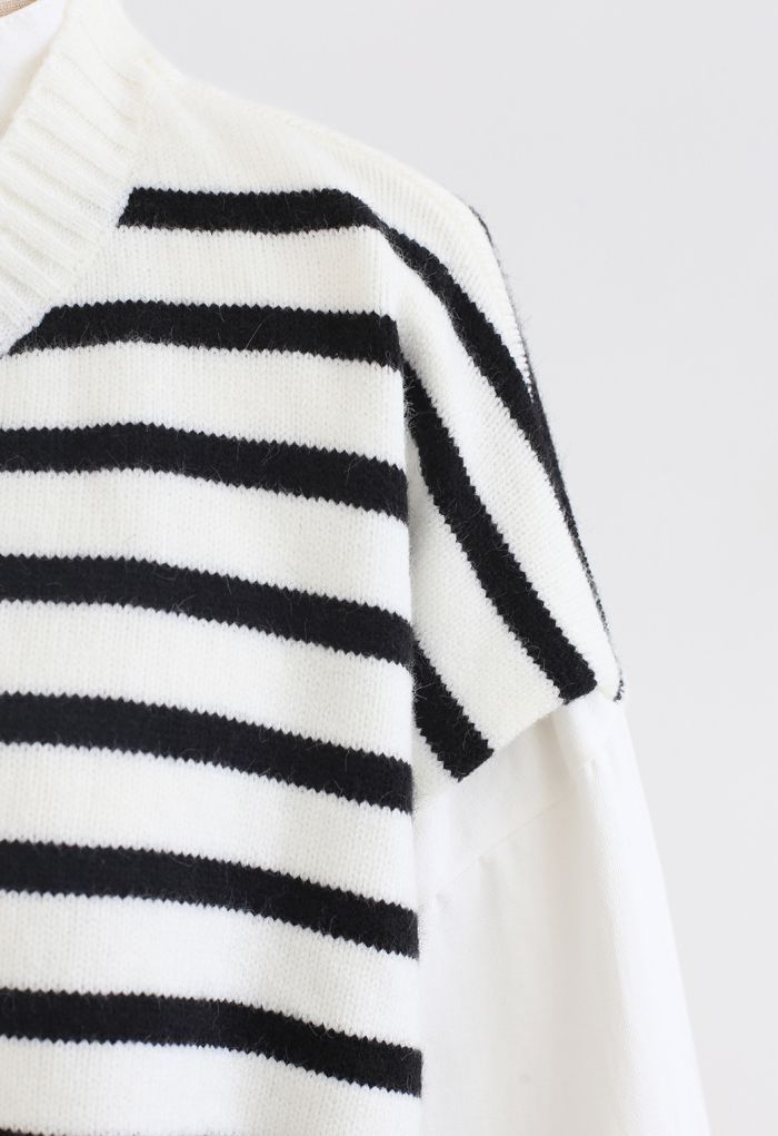 Fake Two-Piece Striped Hi-Lo Pullover in White - Retro, Indie and ...