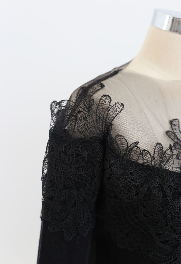 Fancy Embroidery Organza Neck Knit Top in Black - Retro, Indie and ...