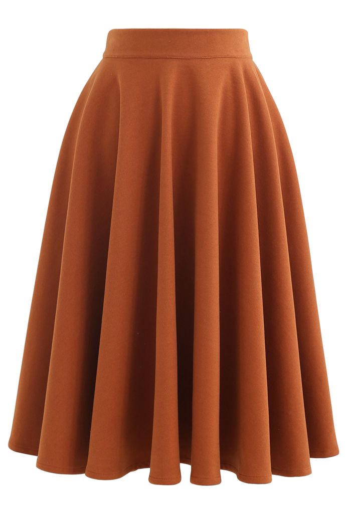 High Waisted Wool-Blend Flare Skirt in Orange