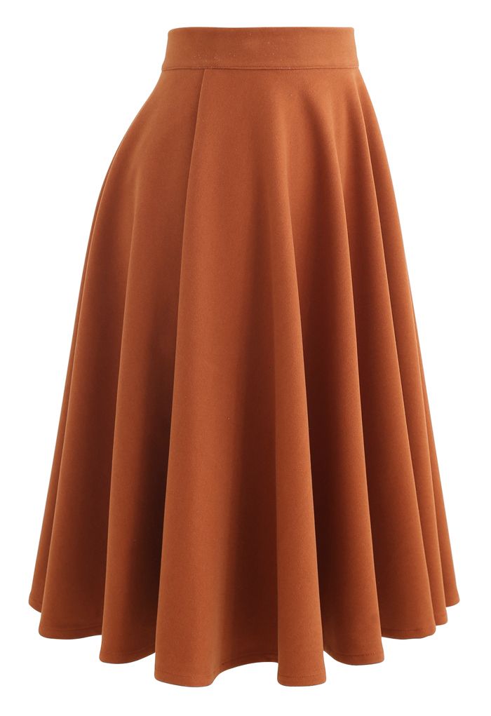 High Waisted Wool-Blend Flare Skirt in Orange