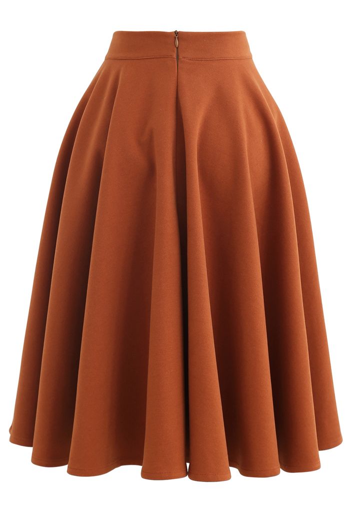 High Waisted Wool-Blend Flare Skirt in Orange