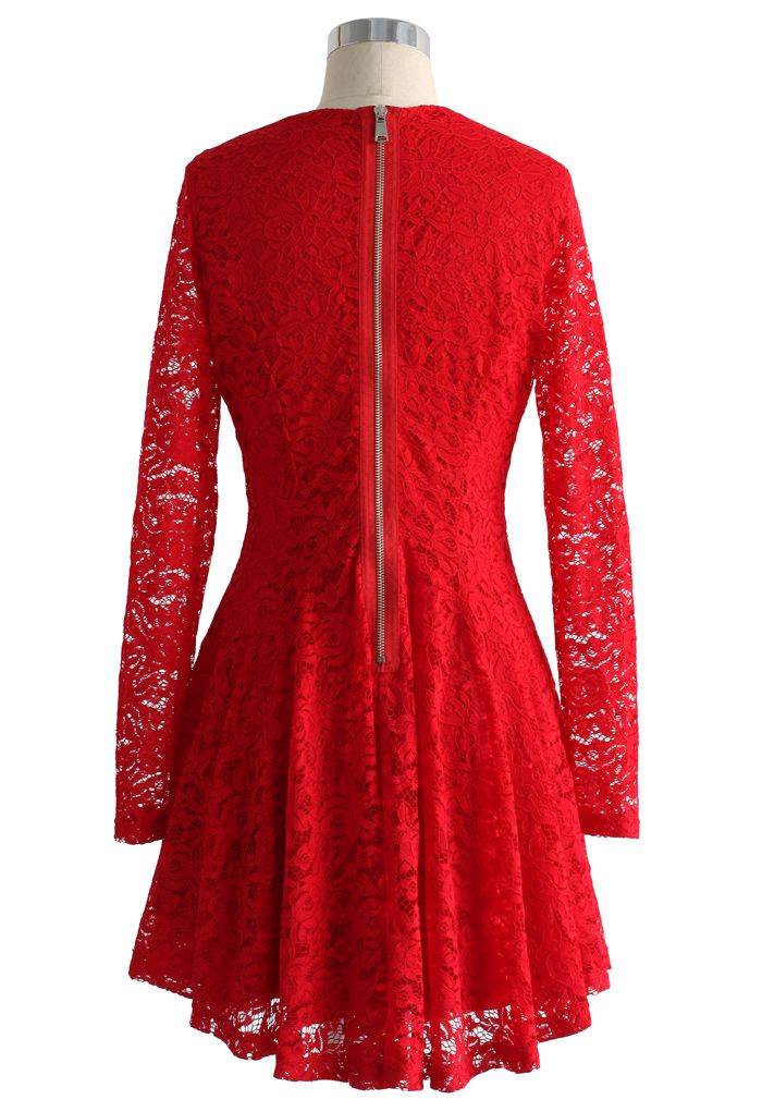 Tempting Red Lace Flare Dress - Retro, Indie and Unique Fashion