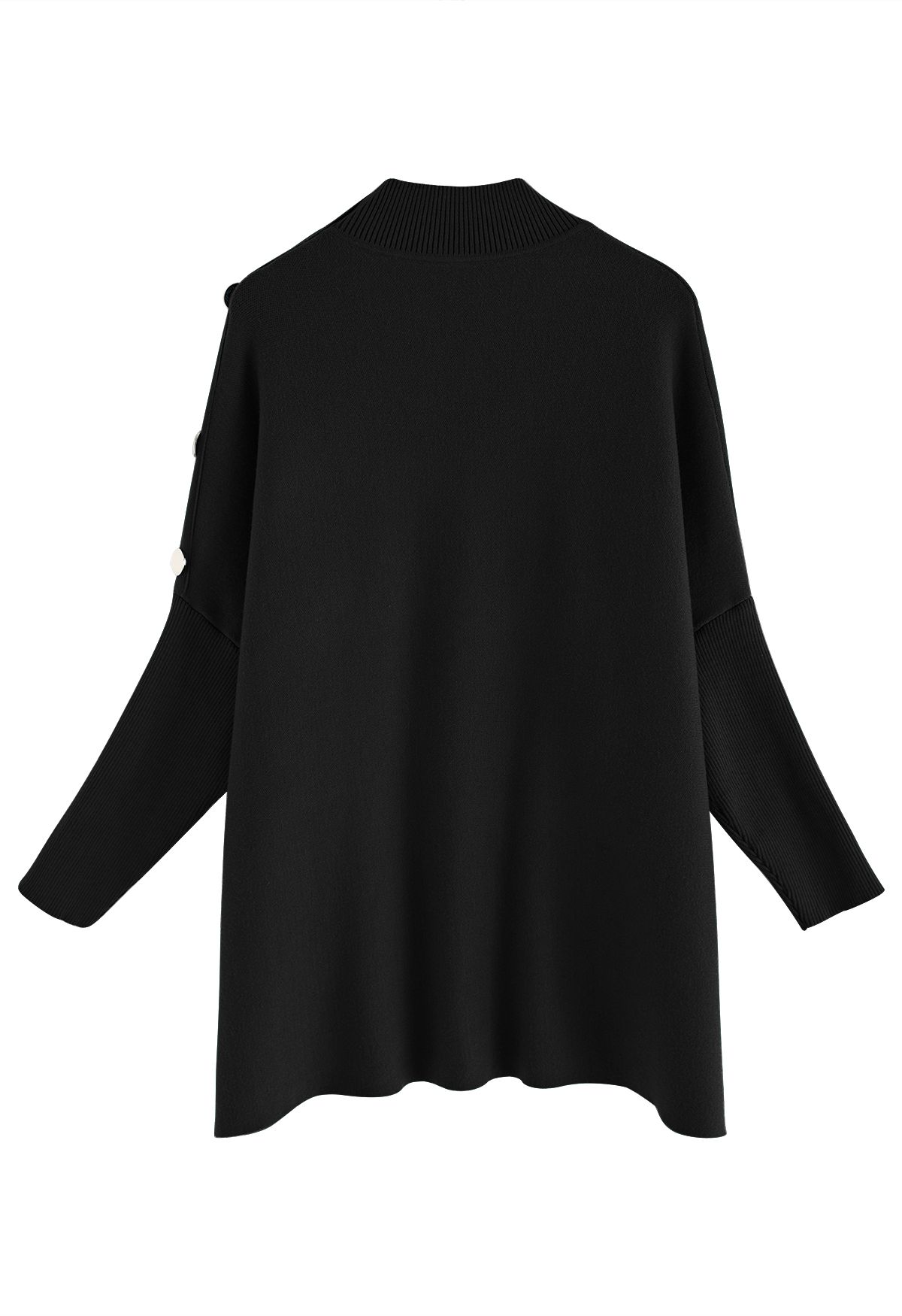 Side Buttoned Flap High Neck Knit Poncho in Black - Retro, Indie and ...