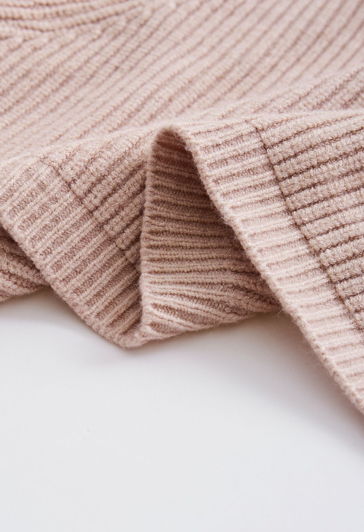 Turtleneck Rib Knit Twinset Top in Dusty Pink