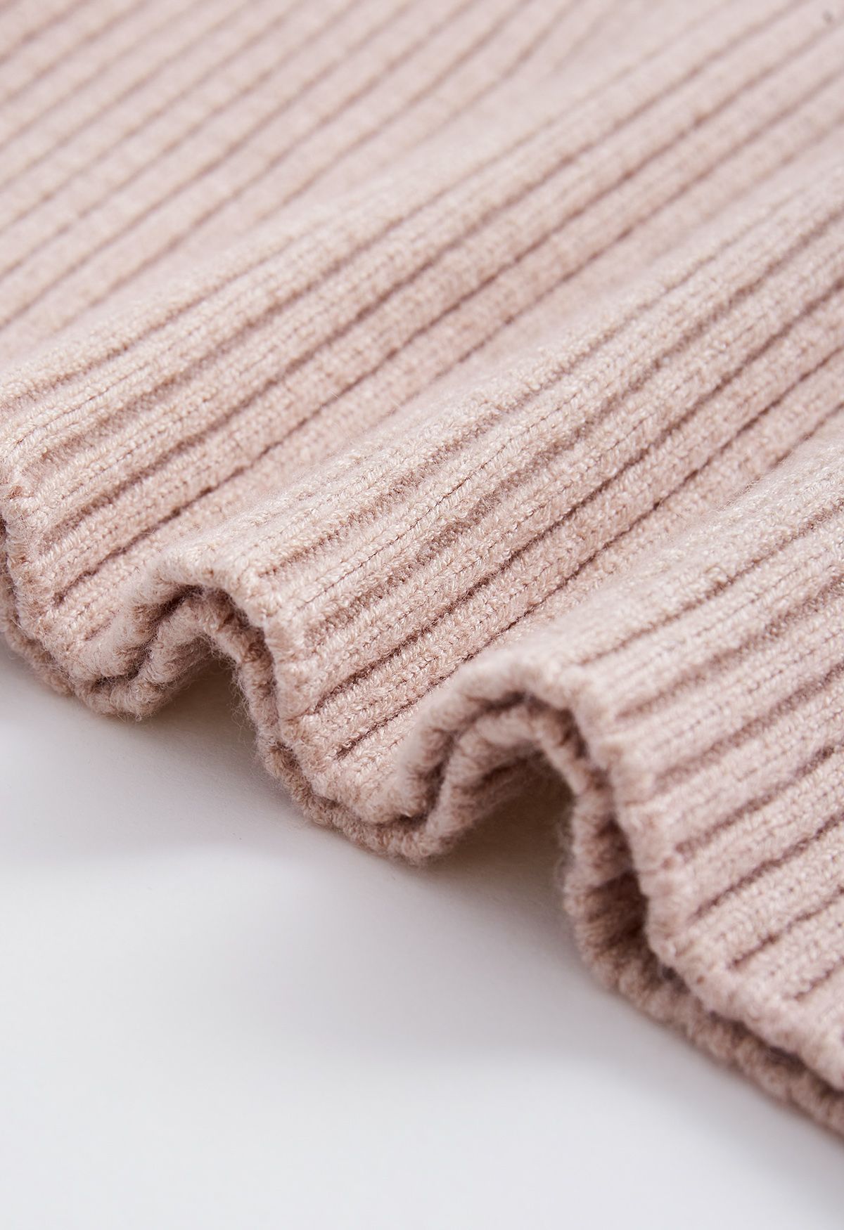 Turtleneck Rib Knit Twinset Top in Dusty Pink