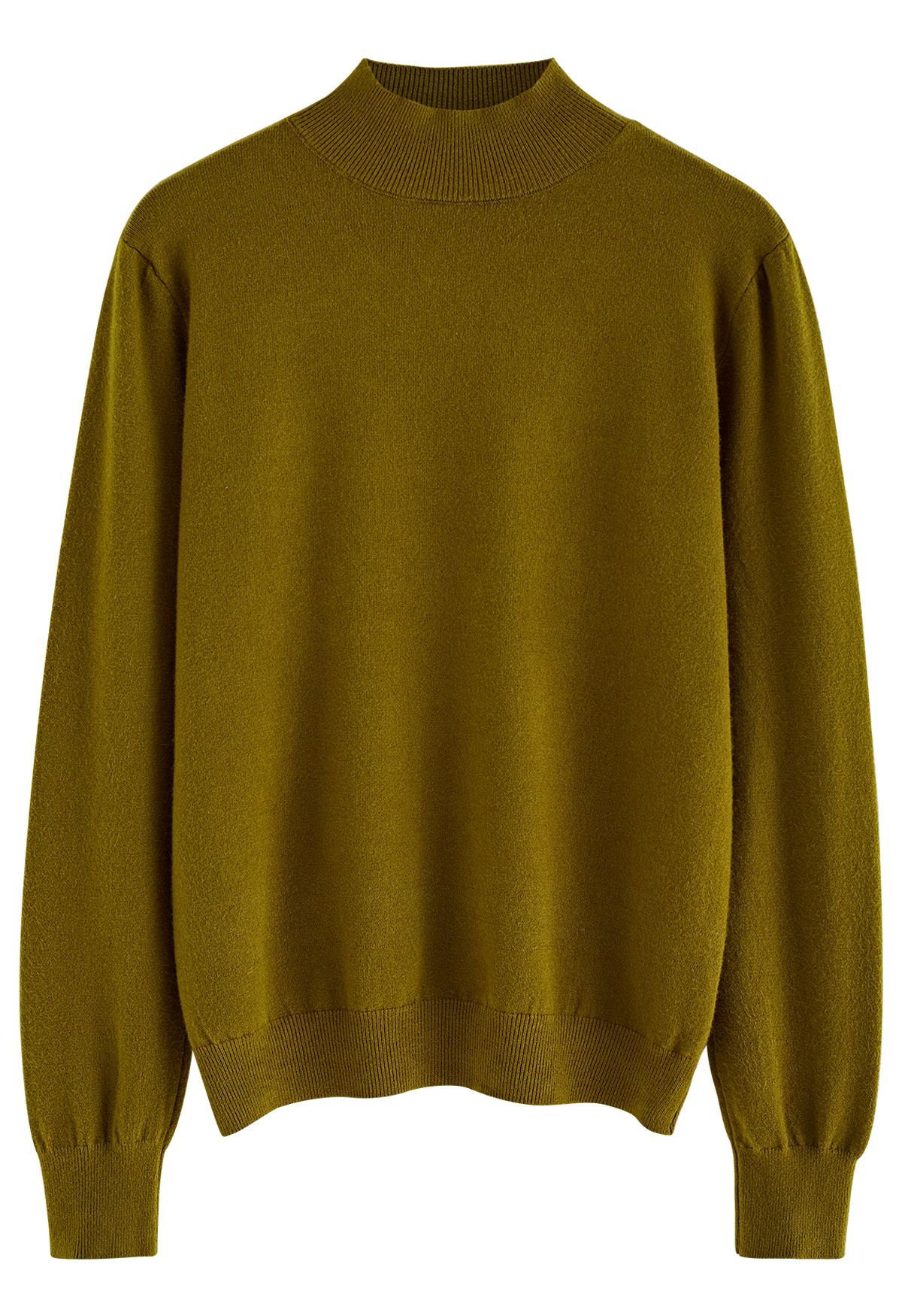 Basic High Neck Knit Top in Moss Green