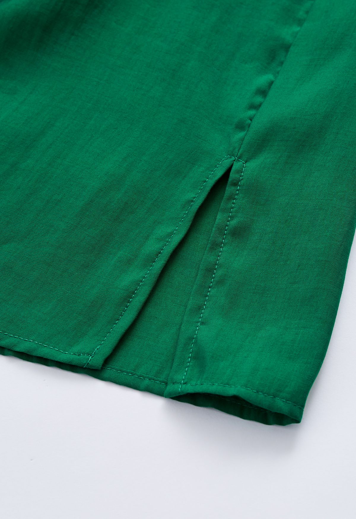 Side Vent Button Down Ruffle Shirt in Emerald