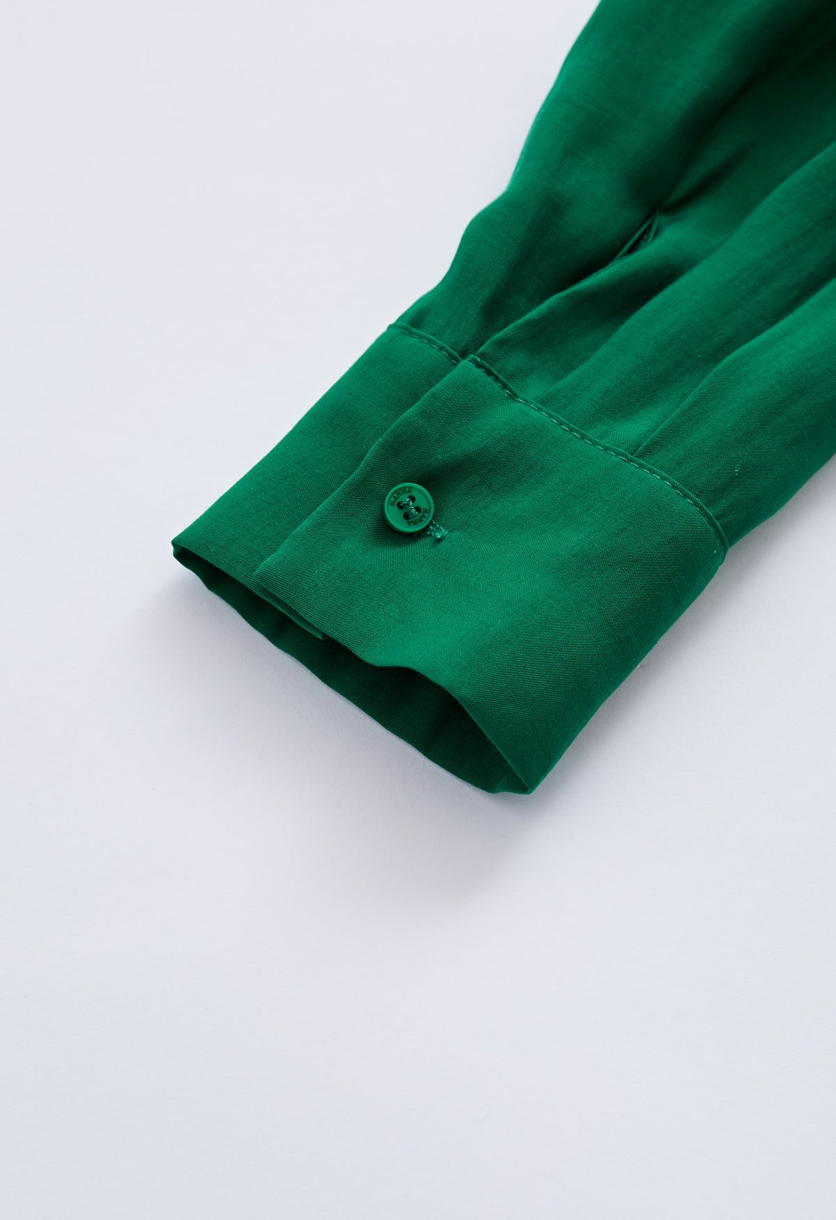 Side Vent Button Down Ruffle Shirt in Emerald