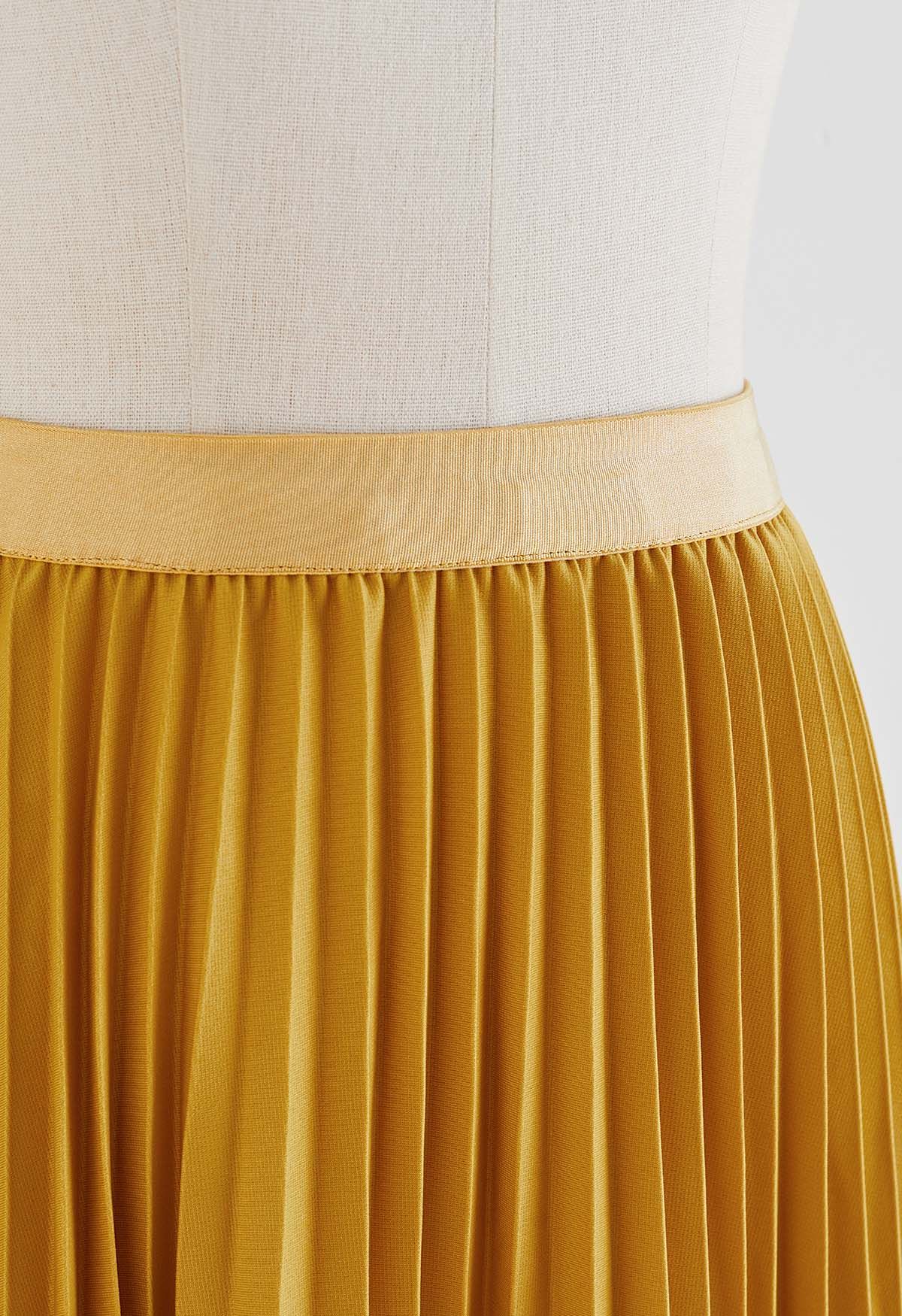 Mustard yellow pleated midi skirt hotsell